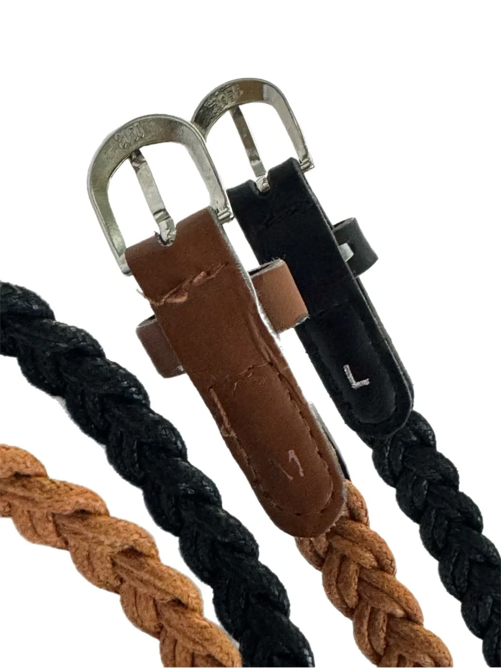 Kids Braided Skinny Belt Set - Black & Brown